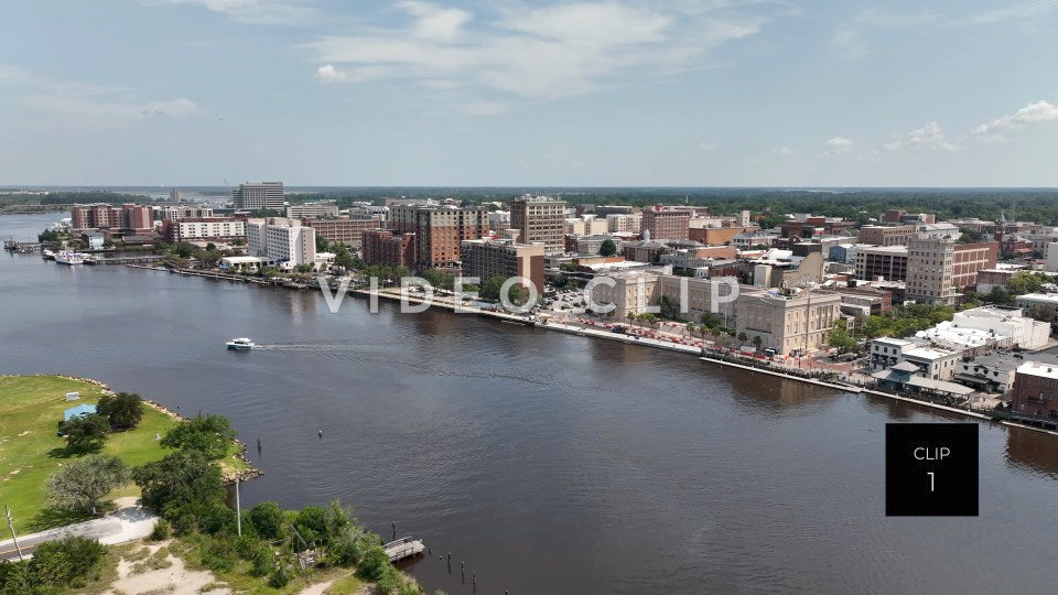 CLIP 1 - Wilmington, NC city skyline from across Cape Fear River