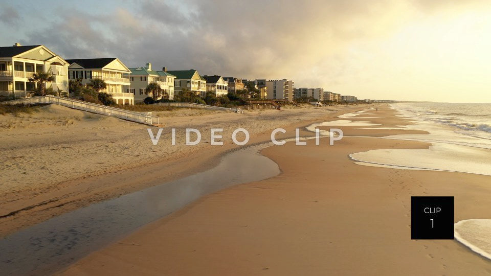 CLIP 1 - Litchfield Beach, SC beautiful morning golden light on beach front homes