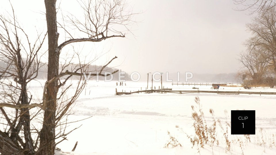 CLIP 1 - Winter people enjoy recreation on frozen Irondequoit Bay, NY