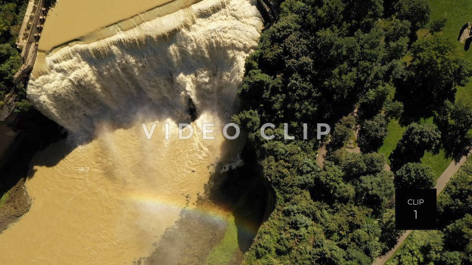 CLIP 1 - Rochester, NY aerial over Lower Falls with rainbow