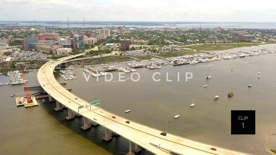 CLIP 1 - Charleston, SC approaching downtown from Ashley river bridge