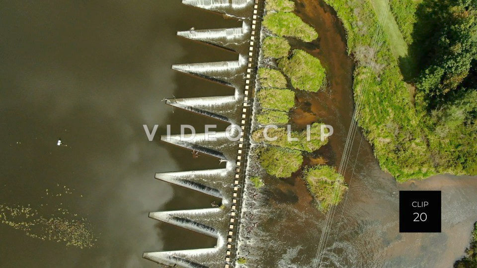 CLIP 20 - Montezuma, GA aerial of spillwater dam at Whitewater Creek Park