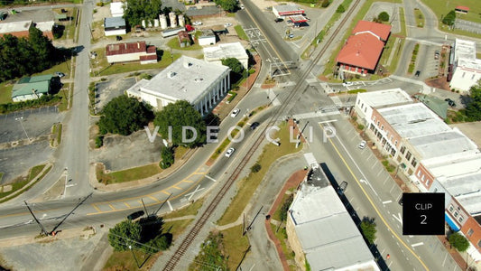 CLIP 2 - Montezuma, GA aerial flight over roads in small Southern town