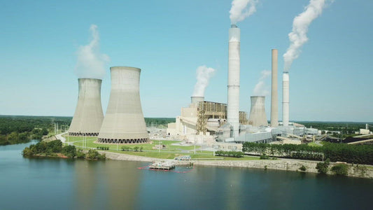 Video - Coal fired power plant Scherer in Juliette Georgia with smoke billowing from stacks