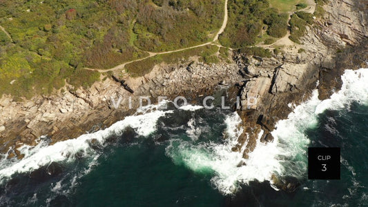 CLIP 3 - Maine Coast Two Lights State Park rocky shore line waves breaking with hiking trails