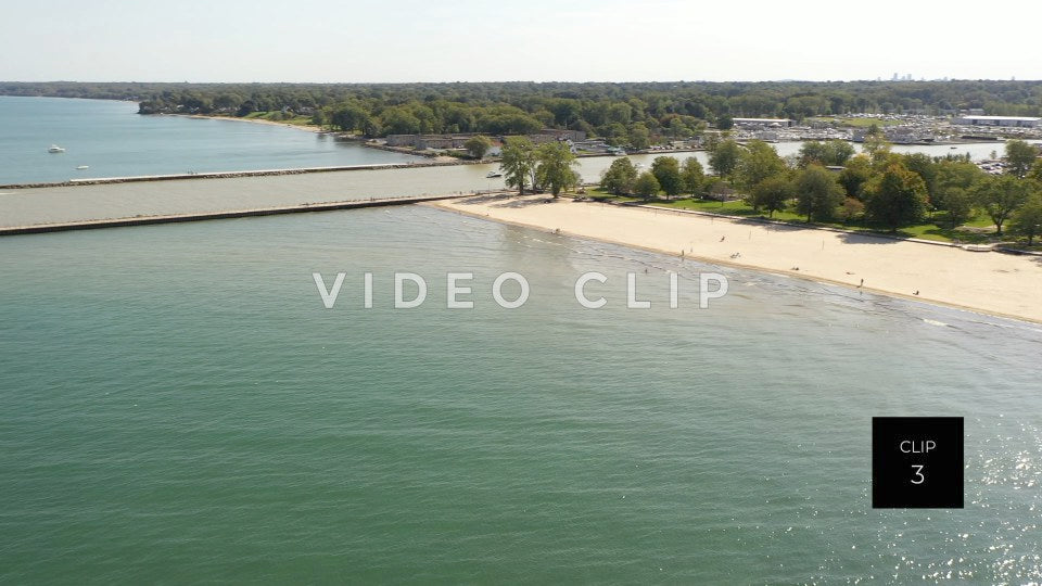 CLIP 3 - Aerial of Ontario Beach Park and Genesee river at Charlotte Pier Rochester, NY