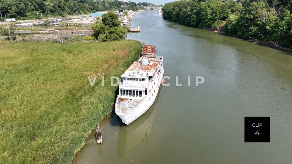 CLIP 4 - Spirit of Rochester abandoned cruise ship docked on Genesee River in Rochester, NY