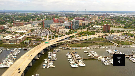 CLIP 4 - Charleston, SC downtown cityscape with bridge and marina in the foreground