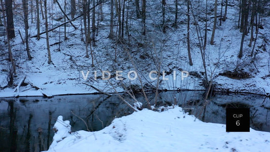 CLIP 6 - Snow covered hillside beside Irondequoit creek in Winter at Ellison Park, NY