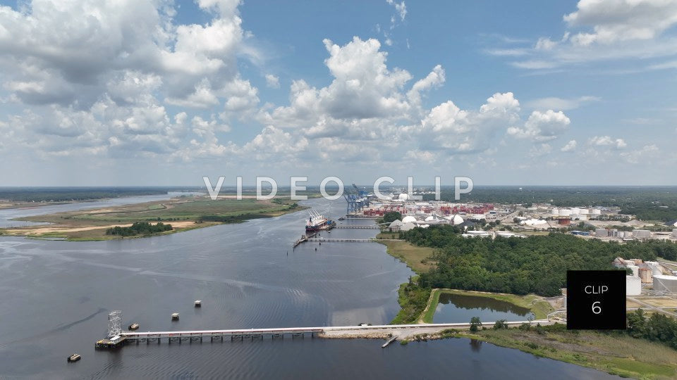 CLIP 6 - Wilmington, NC Port of Wilmington with cargo ship docked on Cape Fear River