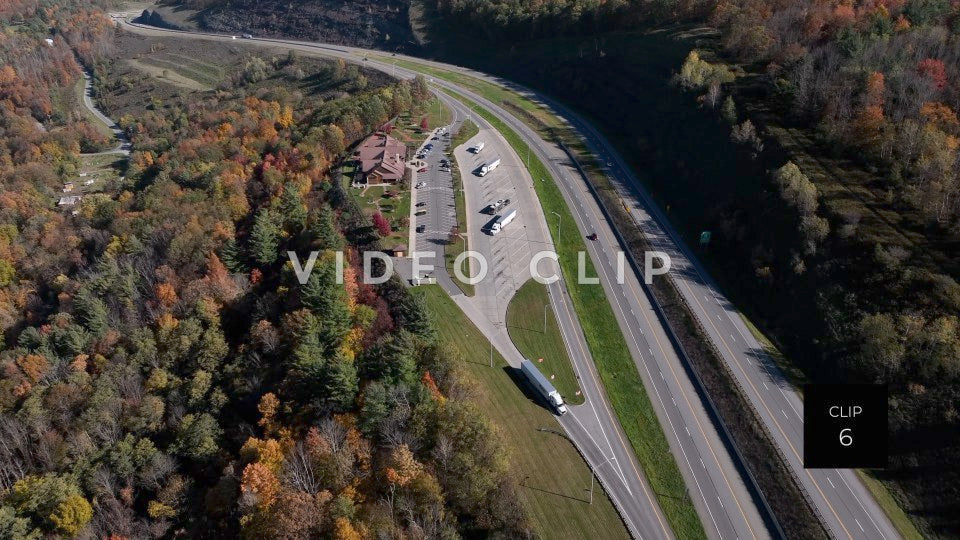 CLIP 6 - Tioga Dam and Reservoir, PA aerial view of rest area beside Tioga Dam