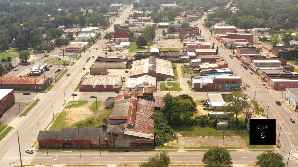 CLIP 6 - Hawkinsville, GA aerial of downtown streets and business