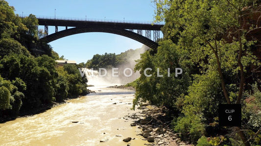 CLIP 6 - Rochester, NY beautiful view of Lower Falls and arched street bridge on Genesee River