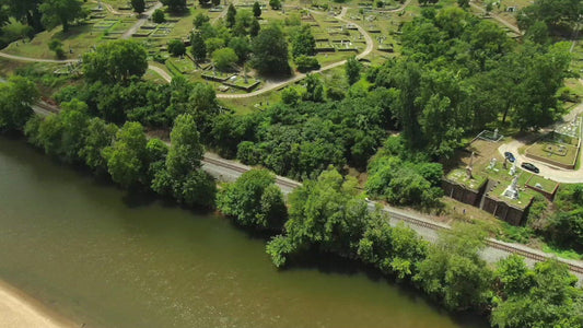 Video - Macon, Georgia - flying over Chattahoochee river to Historic Rose Hill Cemetery