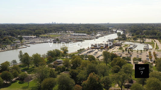 CLIP 7 - Aerial of Genesee river with Port Of Rochester and Ontario Beach Park