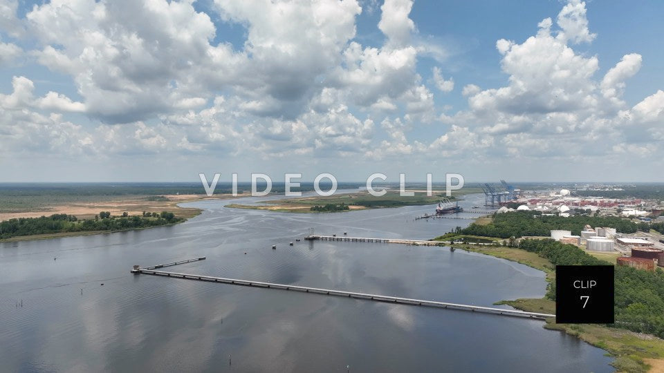 CLIP 7 - Wilmington, NC landscape approaching Port of Wilmington under blue sky with clouds