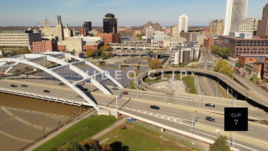 CLIP 7 - Rochester, NY flying over highway with bridge towards downtown