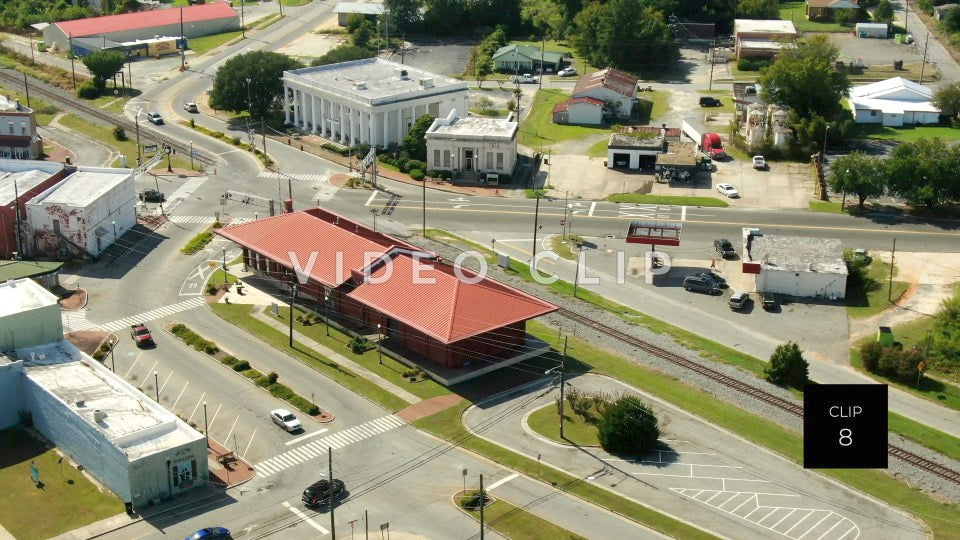 CLIP 8 - Montezuma, GA slow flight over train depot towards downtown