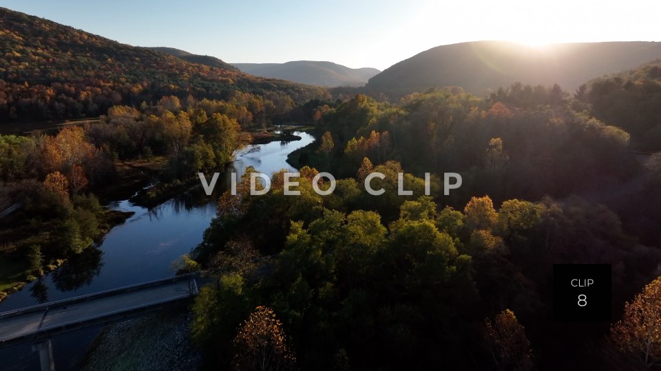 CLIP 8 - Tioga Dam and Reservoir, PA flying towards mountains during sunset