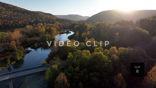 CLIP 8 - Tioga Dam and Reservoir, PA flying towards mountains during sunset