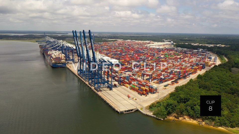 CLIP 8 - Charleston, SC aerial view of Port of Charleston with cargo ships and containers