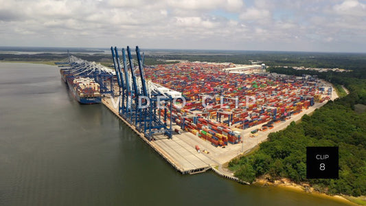 CLIP 8 - Charleston, SC aerial view of Port of Charleston with cargo ships and containers