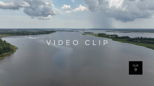 CLIP 9 - Wilmington, NC landscape with Cape Fear River and rain falling on horizon