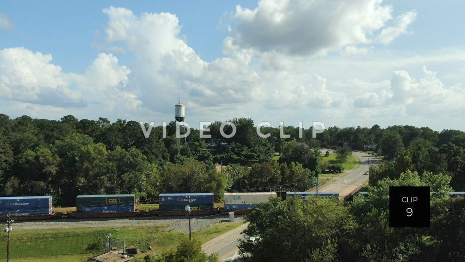 CLIP 9 - Montezuma, GA train passes through town below old watertower