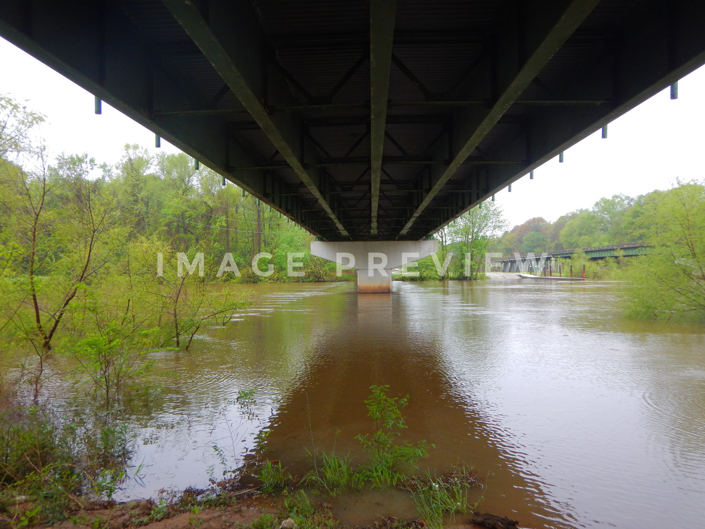 Photo - Flooded river under highway bridge