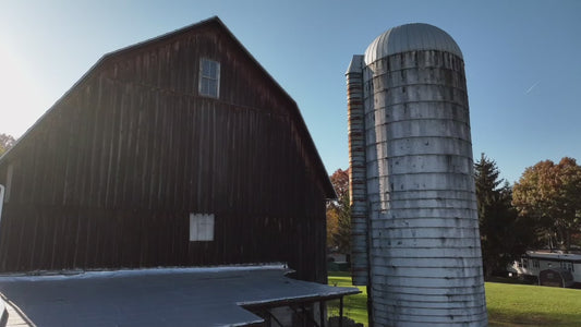 Video - Red barn on country farm in small town