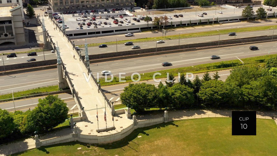 CLIP 10 - Albany, NY people walkway over highway to riverside park on the Hudson river