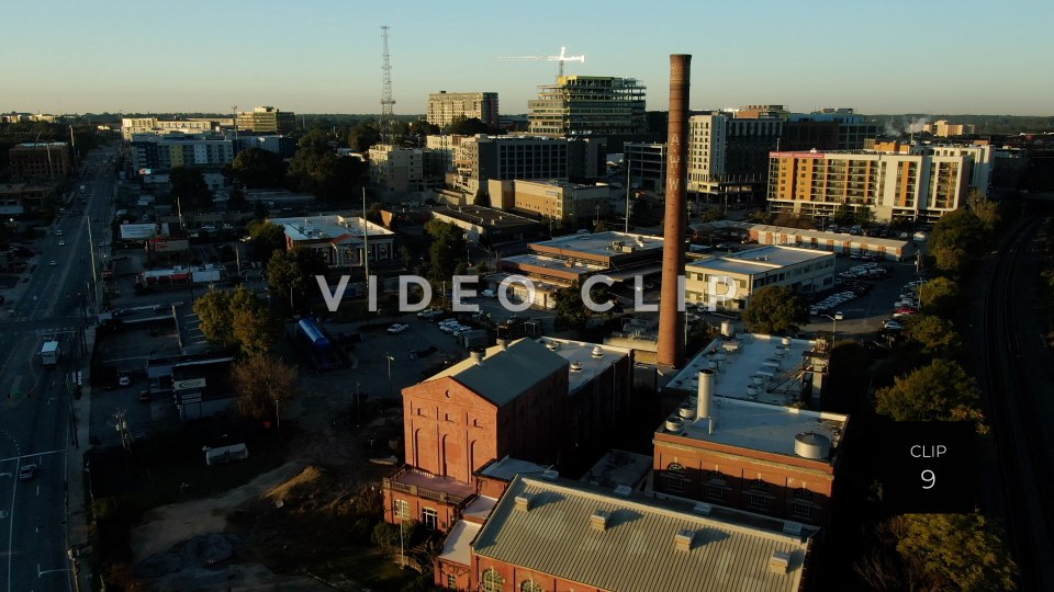 CLIP 9 - Atlanta, GA old water works building and stack in morning sunlight